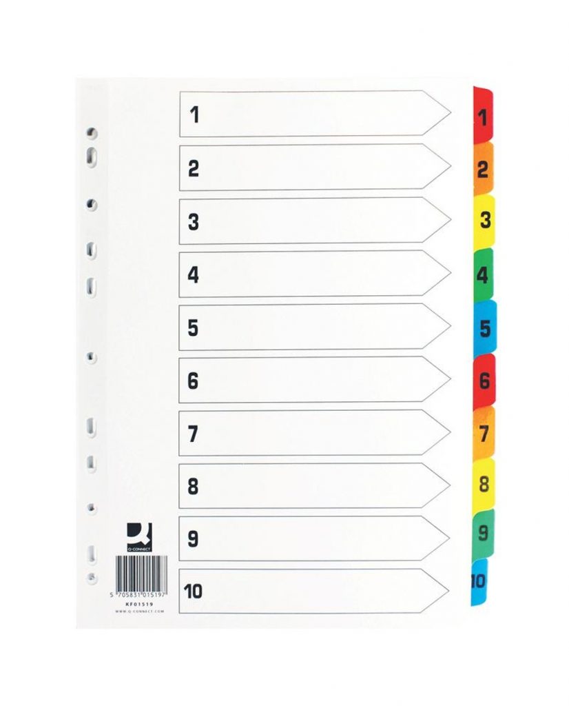 A4 Multicoloured Mylar Numbered Dividers – 1-10 – Westcare Education ...